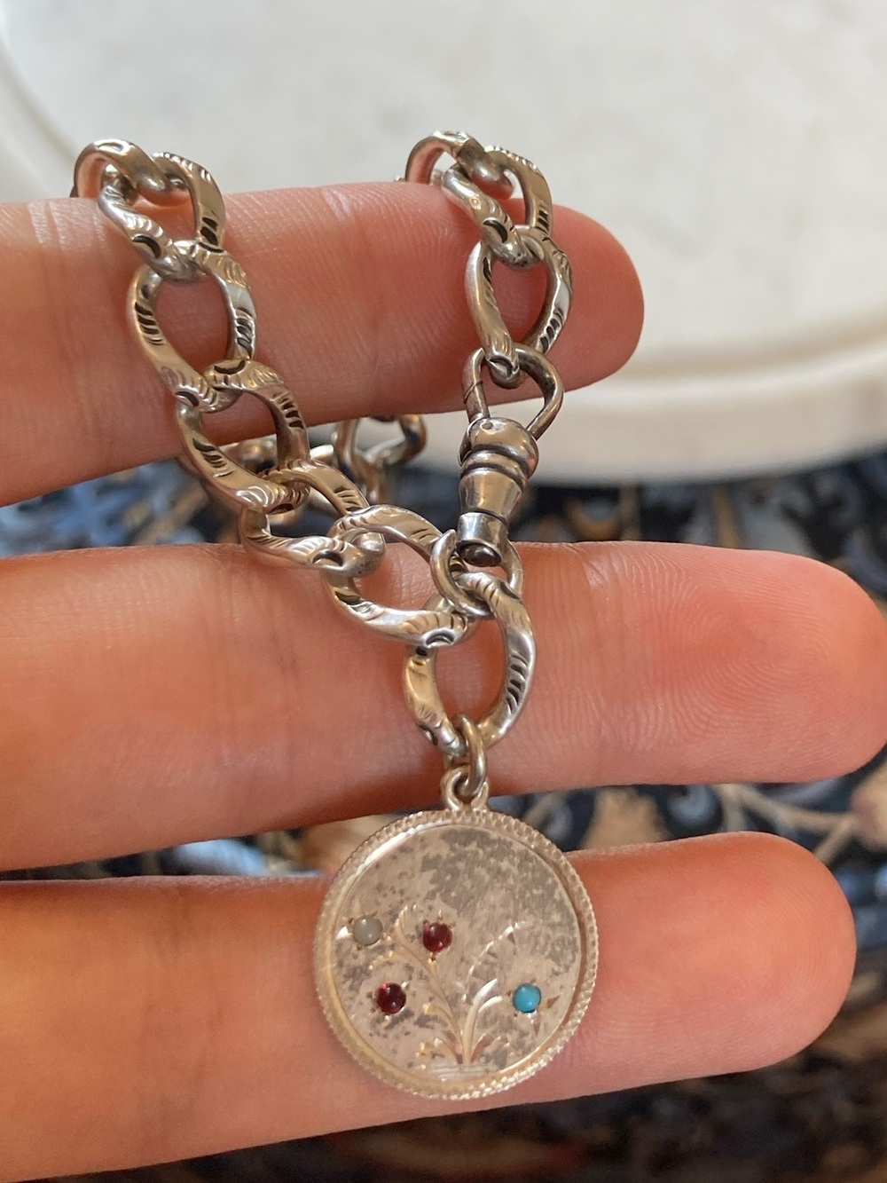 Rare Victorian 1890 Seated Liberty Love Token Engraved Sterling Link Bracelet